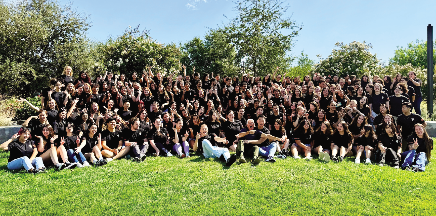 Class of 2029 posing outside.