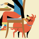 Illustration of a dog taking table scraps